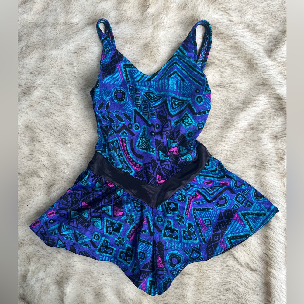 Vintage Maxine of Hollywood Geometric Print One Piece Swimsuit